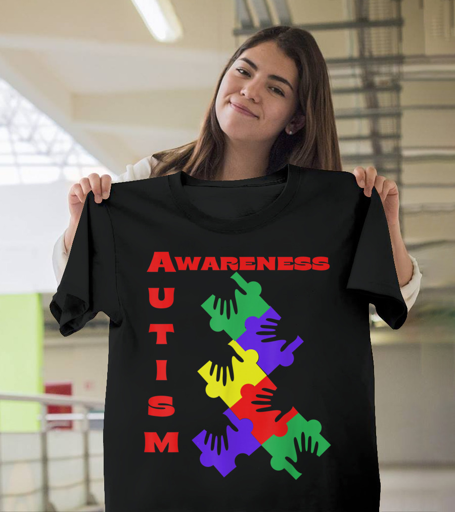Autism Awareness Colorful Puzzle Pieces with Hands T-Shirt