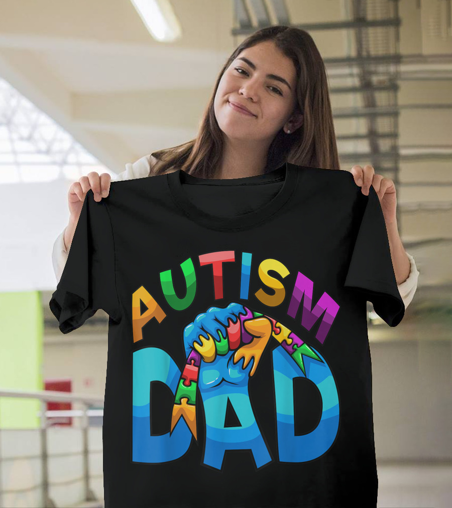 Autism Dad Fist with Colorful Puzzle Pieces for Fathers T-Shirt