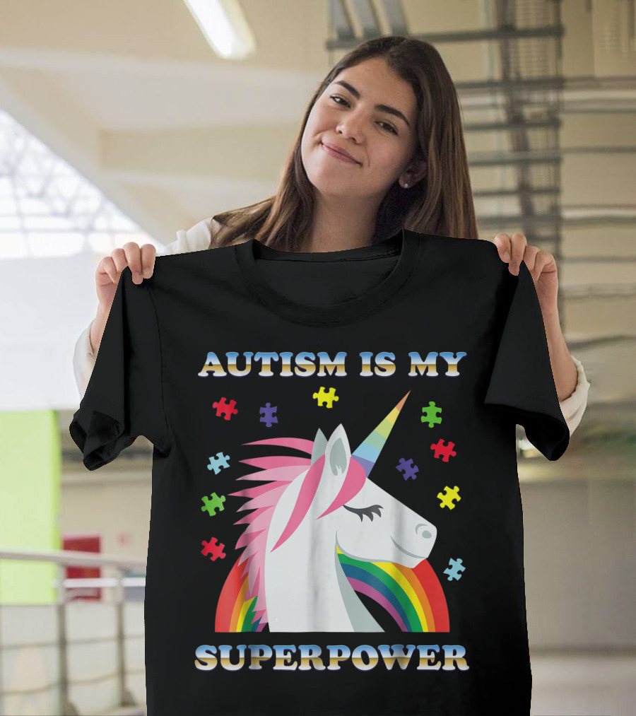 Autism Is My Superpower Unicorn Rainbow Puzzle Magic T-Shirt