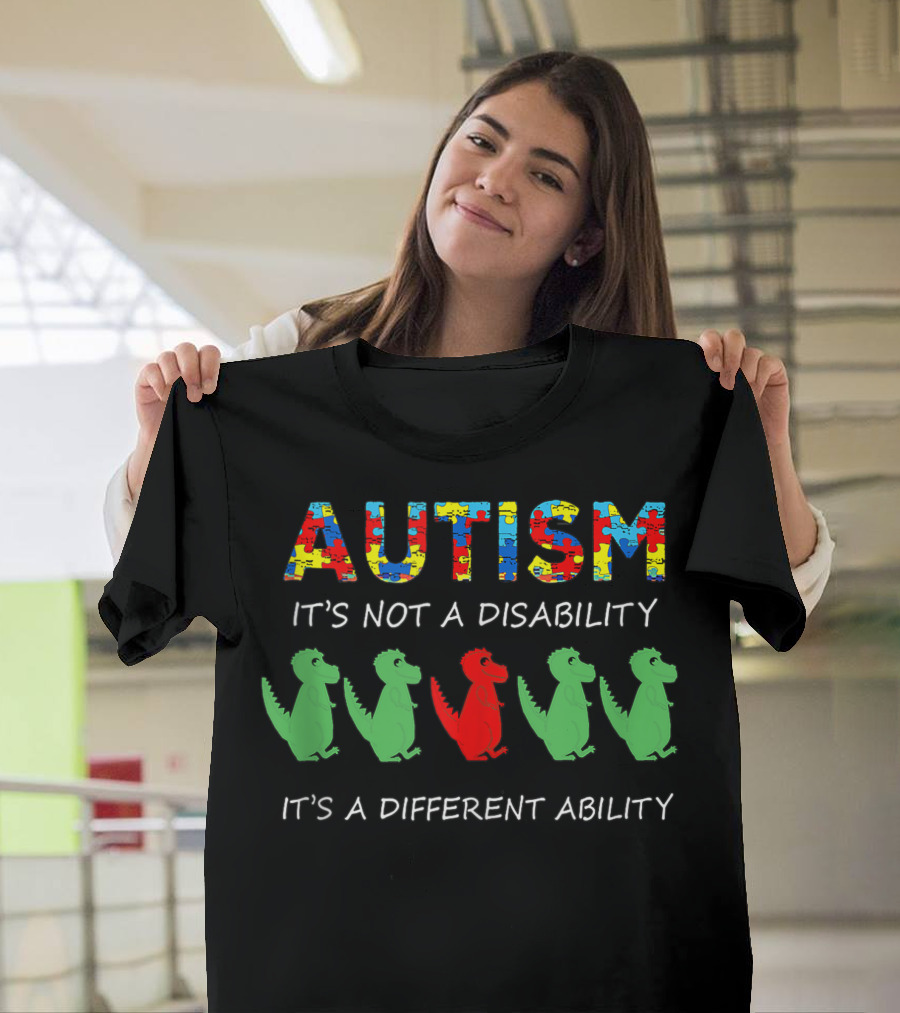 Autism It's Not a Disability It's a Different Ability Dinosaurs Puzzle T-Shirt