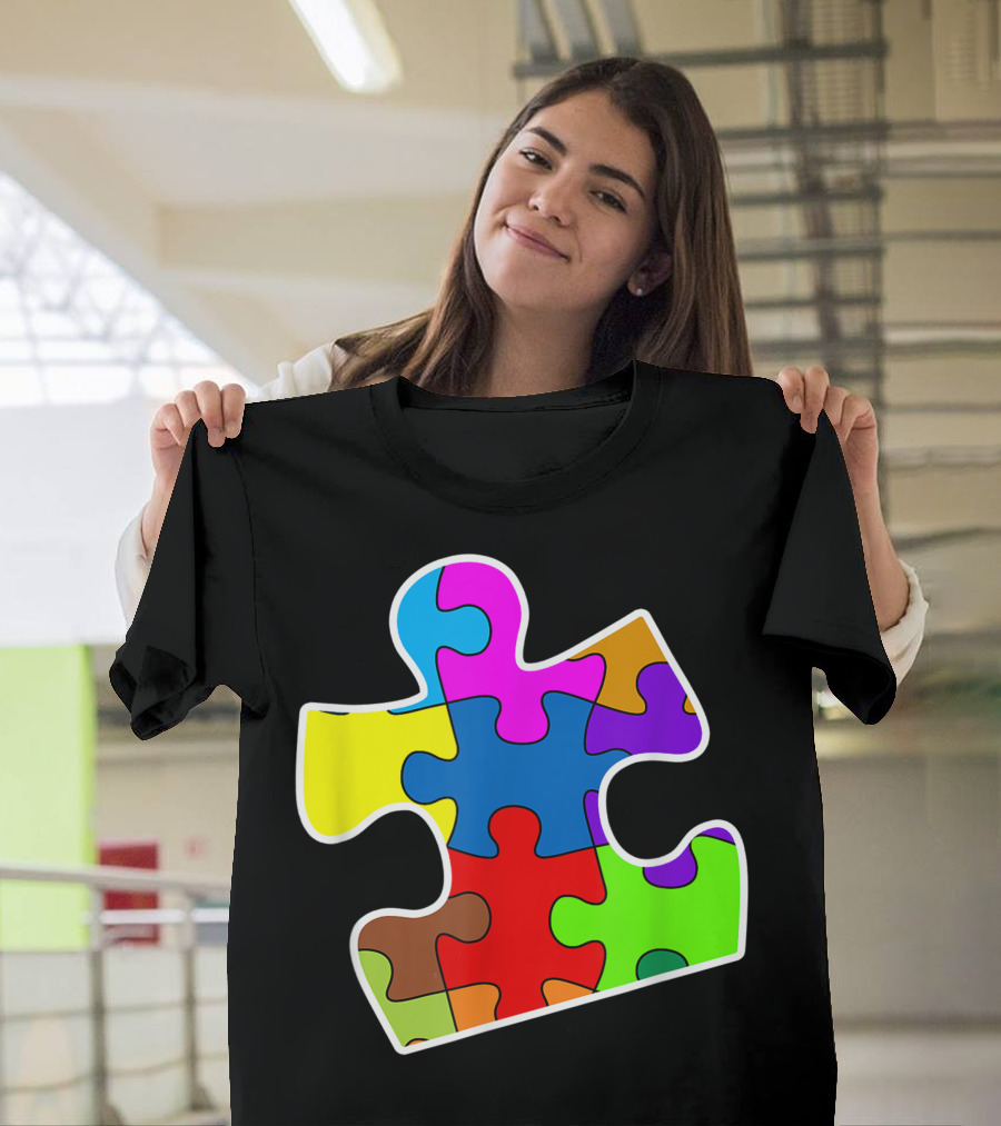 Autism Puzzle Piece Multicolored T-Shirt