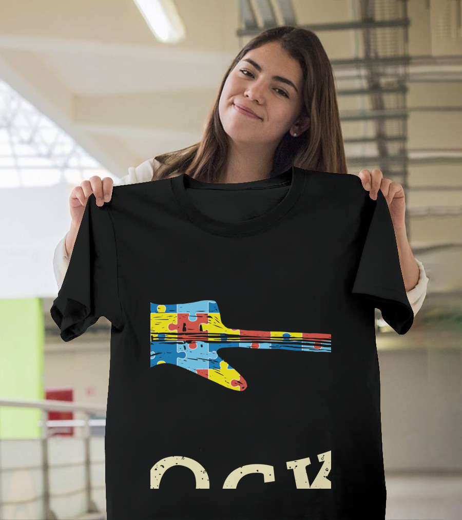 Autism Awareness Puzzle Guitar Rocks T-Shirt