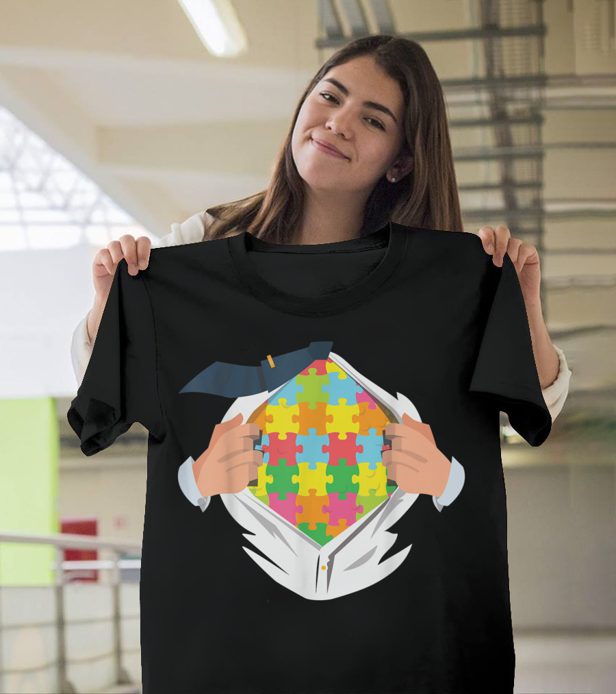 Autism Superhero Puzzle Piece Shirt Hidden Underneath Suit T-Shirt