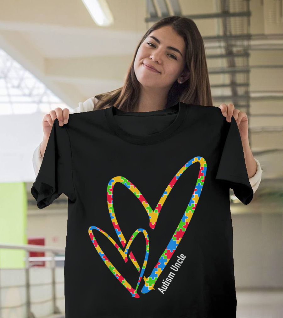 Autism Uncle Puzzle Piece Heart Autism Awareness T-Shirt