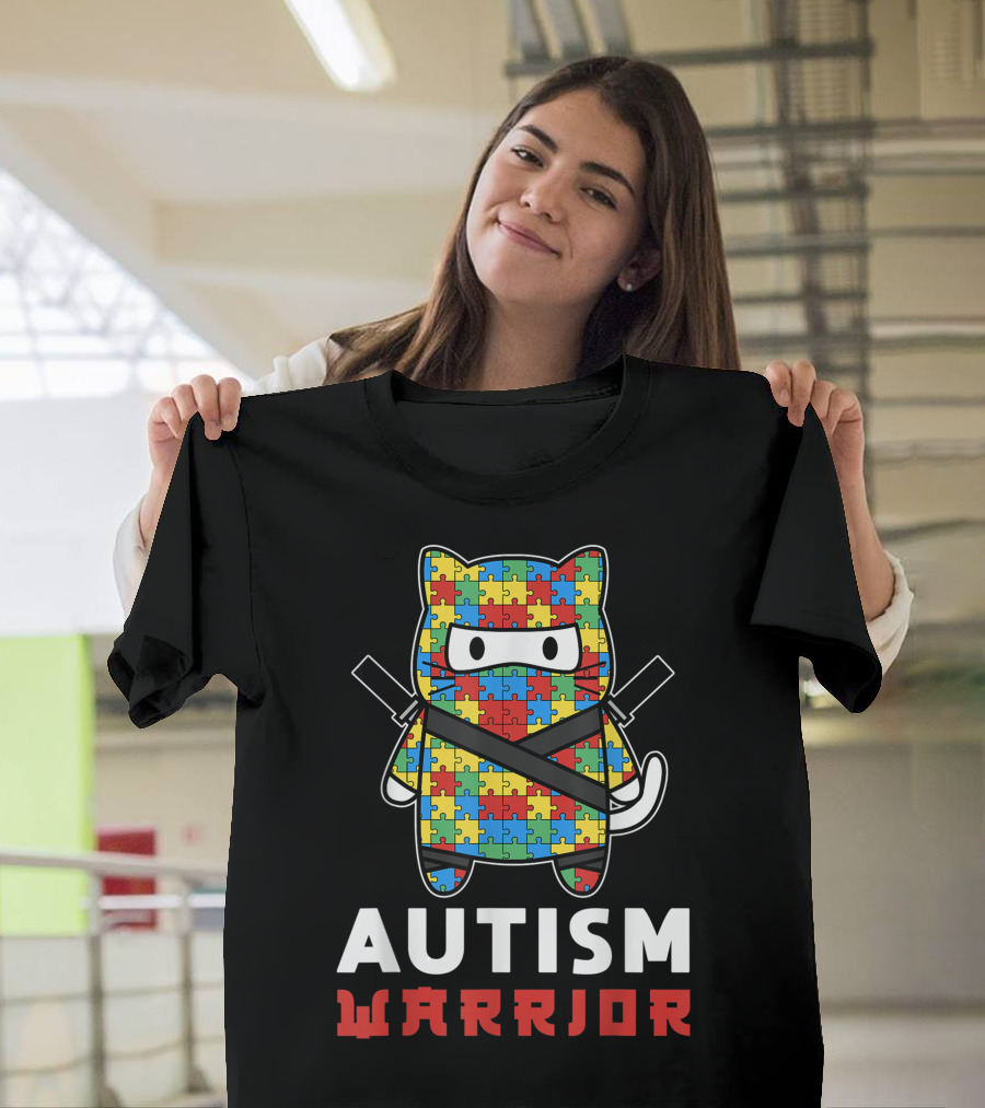 Autism Warrior Ninja Puzzle Ribbon Awareness T-Shirt