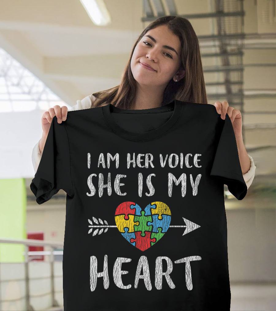 I Am Her Voice She Is My Heart Autismus Bewusstsein Parent Autistic Kids Awareness T-Shirt