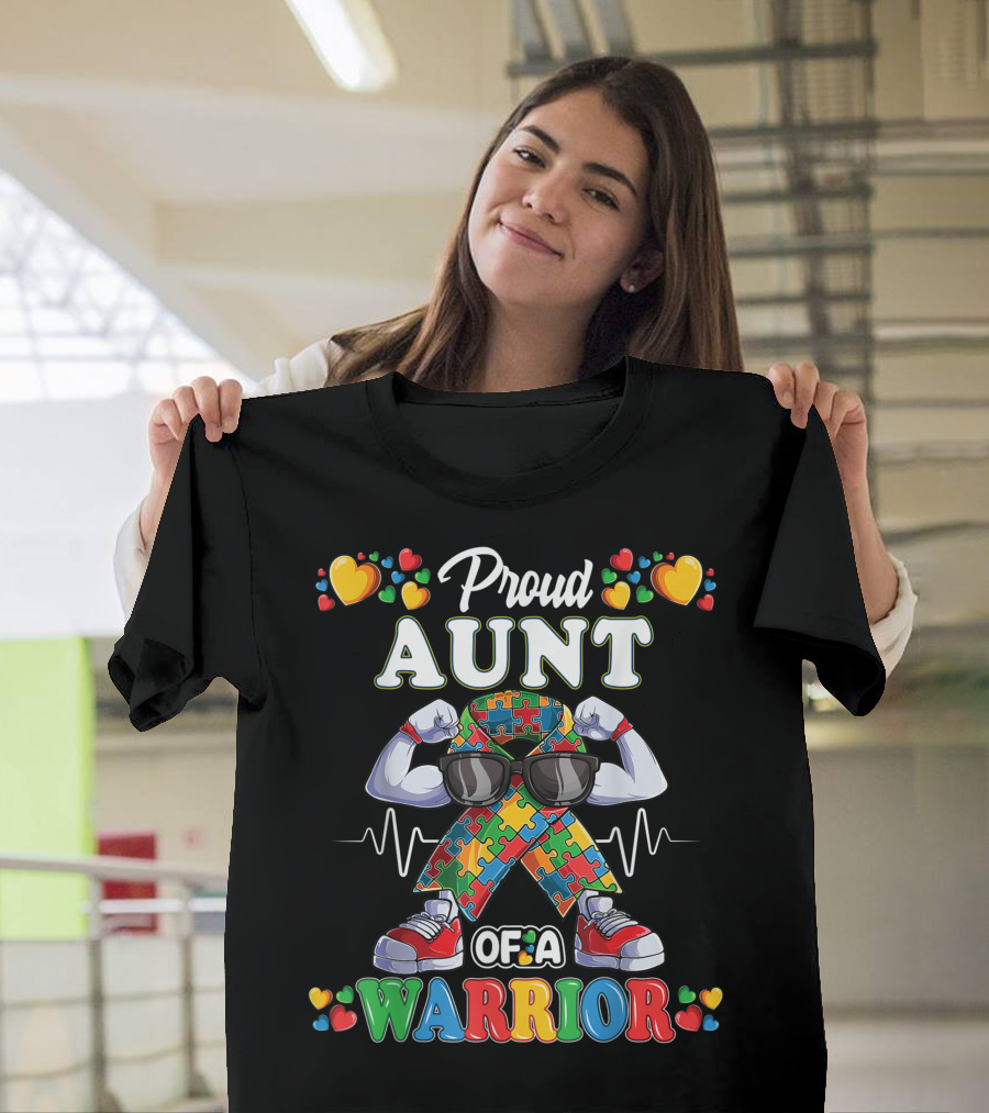 Proud Aunt Of A Warrior Autism Awareness Puzzle T-Shirt