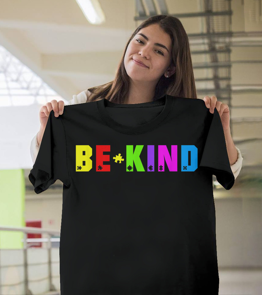 Be Kind Autism Awareness Puzzle Piece Colorful Letters T-Shirt
