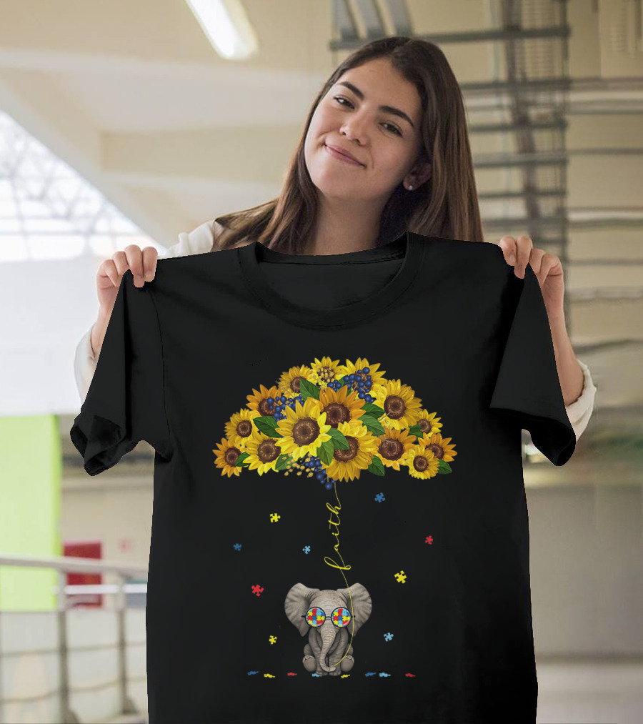 Faith Best Umbrella Sunflower Elephant Autism T-Shirt