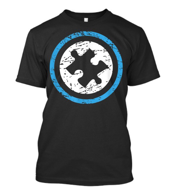 Blue And White Emblem Autism Puzzle Piece T-Shirt