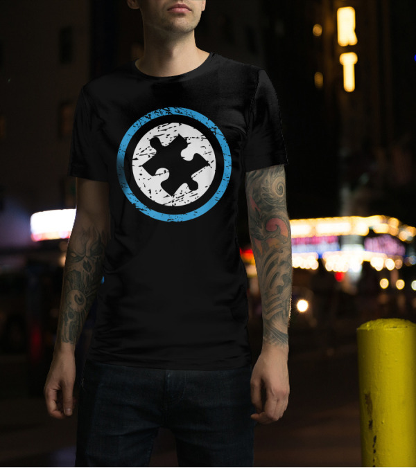 Blue And White Emblem Autism Puzzle Piece T-Shirt
