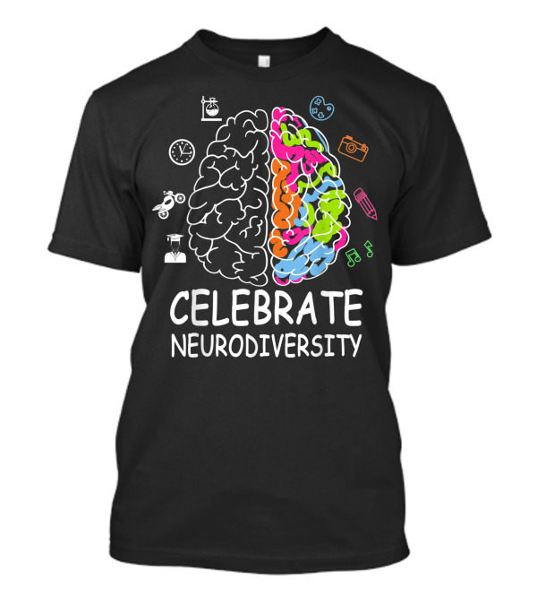 Celebrate Neurodiversity Brain Dyslexia ADHD Autism ASD Clock Graduation Heart Camera Pencil Music Motorcycle T-Shirt