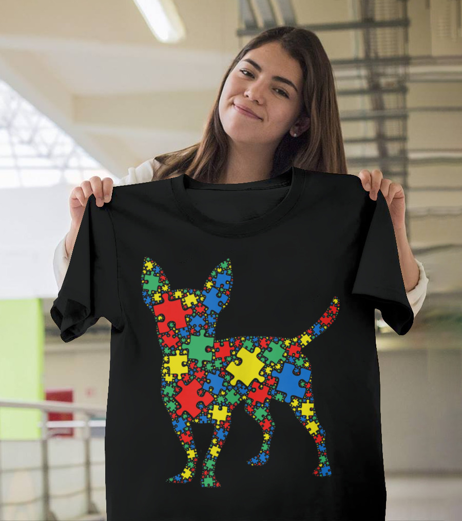 Chihuahua Autism Awareness Puzzle Design for Men and Kids T-Shirt