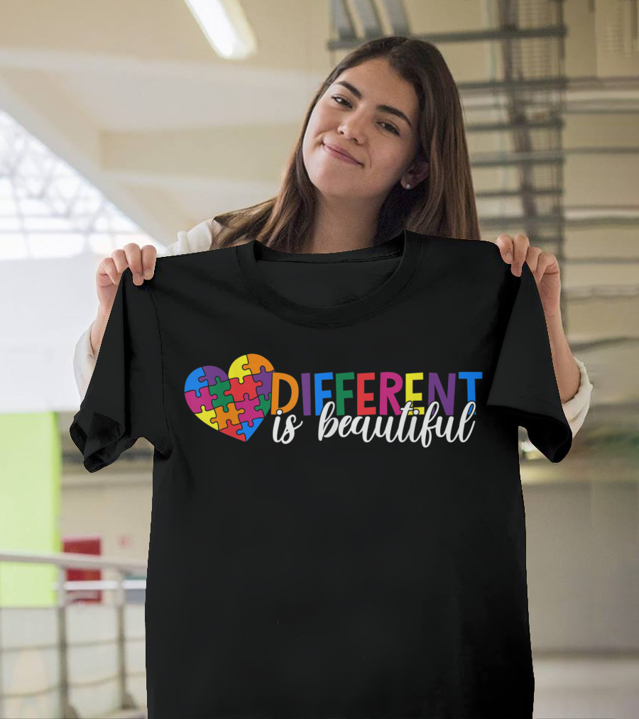 Different Is Beautiful Heart Puzzle Autism Awareness Support T-Shirt