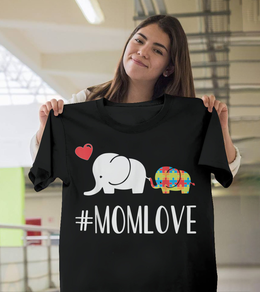 MomLove Elephant Heart Autism Puzzle T-Shirt
