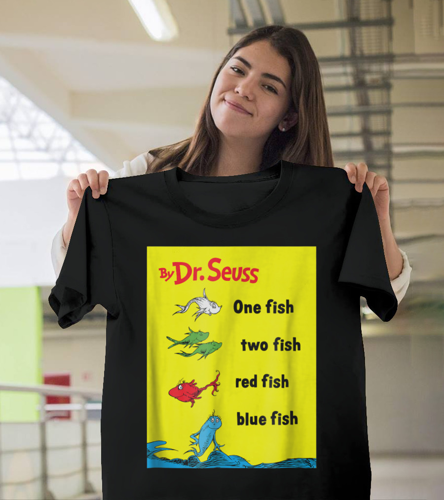 By Dr. Seuss One Fish Two Fish Red Fish Blue Fish Book Cover T-Shirt