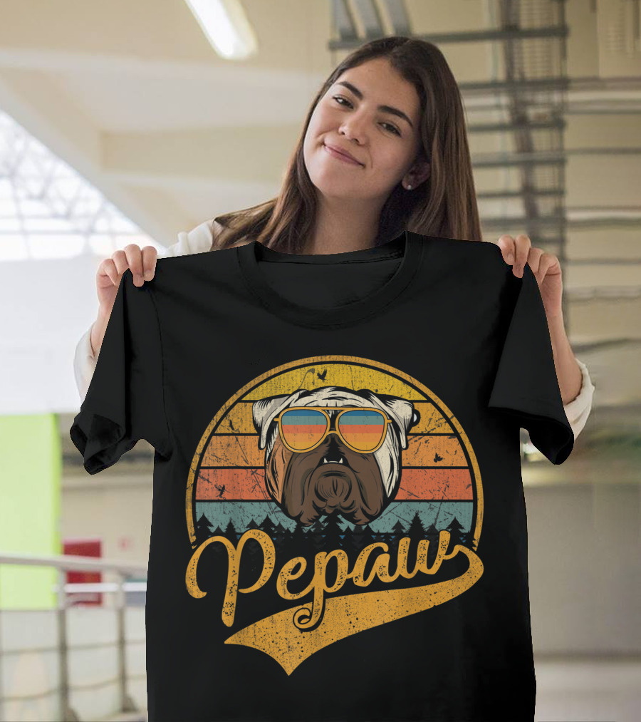 Fathers Day Pepaw Vintage Sunset English Bulldog T-Shirt