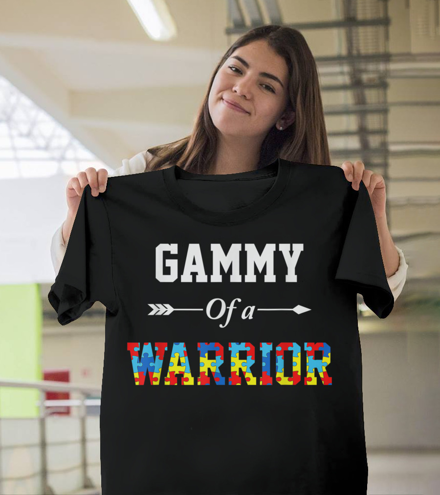 Gammy Of A Warrior Autism Awareness Puzzle Pattern Family Support T-Shirt