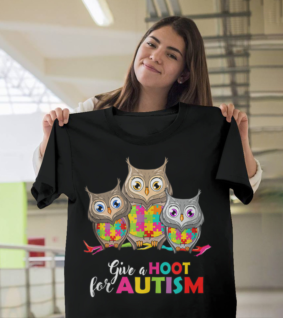 Give a Hoot for Autism Puzzle Piece Owls T-Shirt