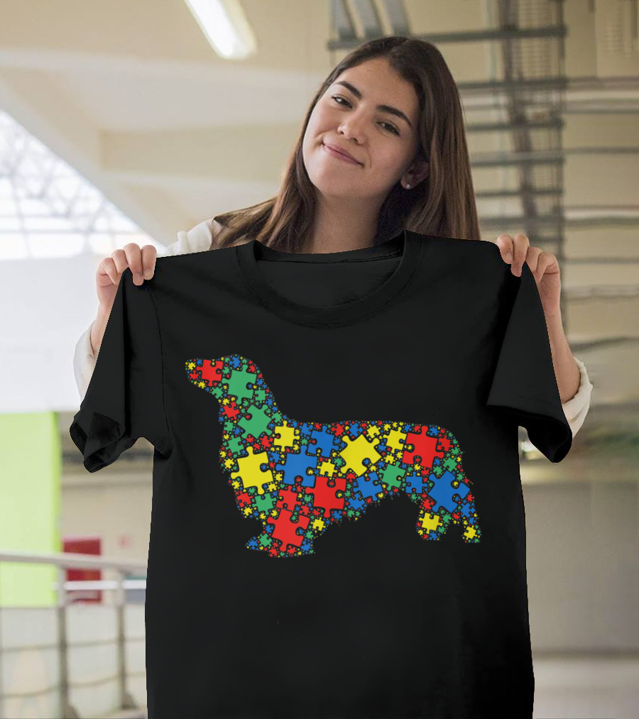 Golden Retriever Autism Puzzle Dog Silhouette Women Men Autism Awareness T-Shirt