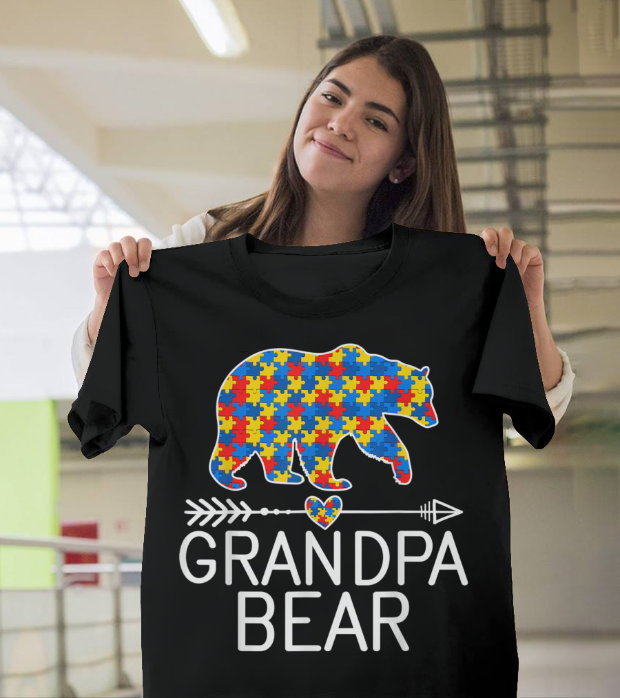 Grandpa Bear Autism Awareness Puzzle Piece Love and Support T-Shirt