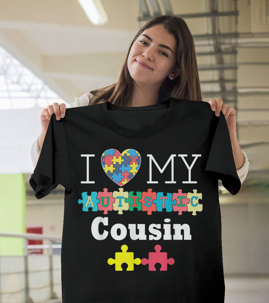 I Love My Autistic Cousin Heart Puzzle Autism Awareness T-Shirt