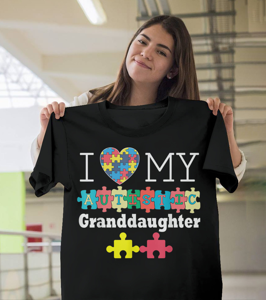 I Love My Autistic Granddaughter Autism Awareness Puzzle Heart T-Shirt