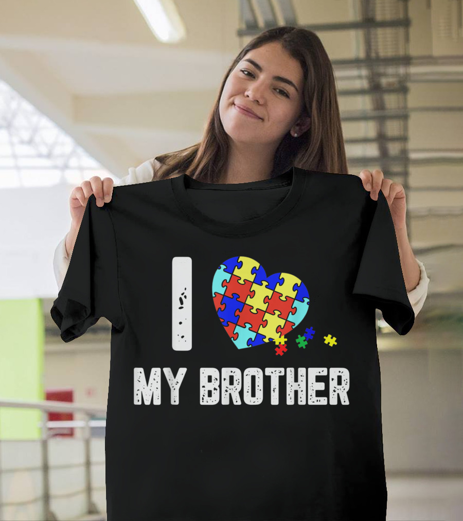 I Love My Brother Heart Puzzle Autism Awareness T-Shirt