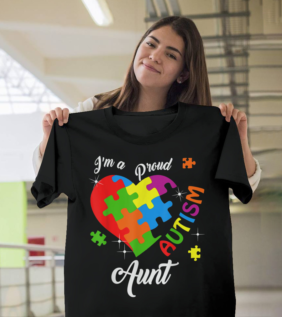 I'm a Proud Autism Aunt Heart Puzzle Autism Awareness T-Shirt