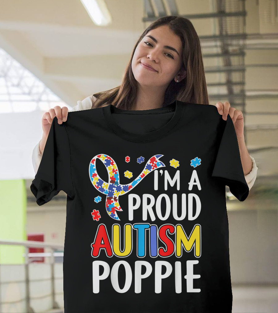 I'm A Proud Autism Poppie Autism Awareness Puzzle T-Shirt