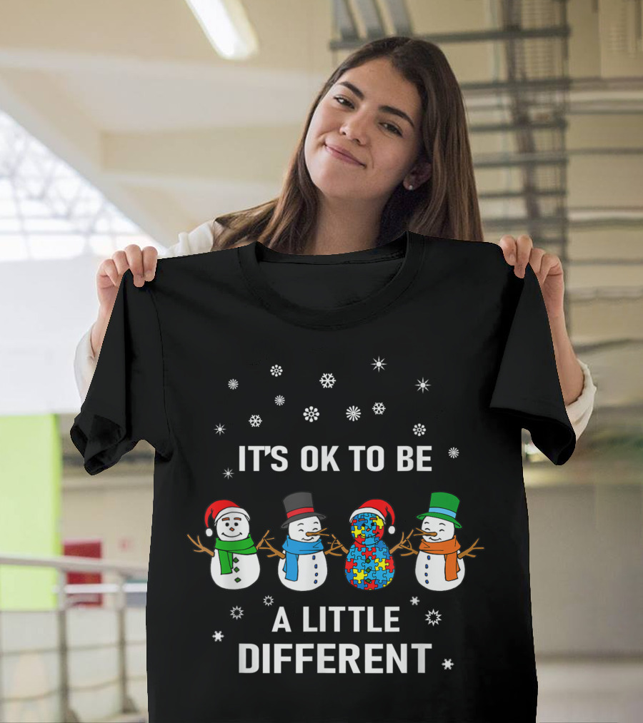 It's Ok To Be A Little Different Snowmen Christmas Puzzle Autism T-Shirt