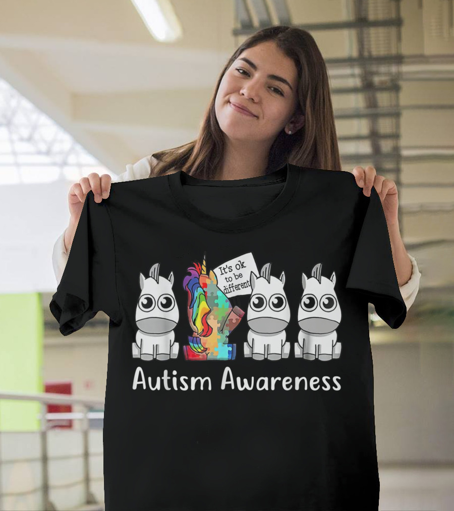 Autism Awareness It's Ok To Be Different Unicorn Puzzle T-Shirt