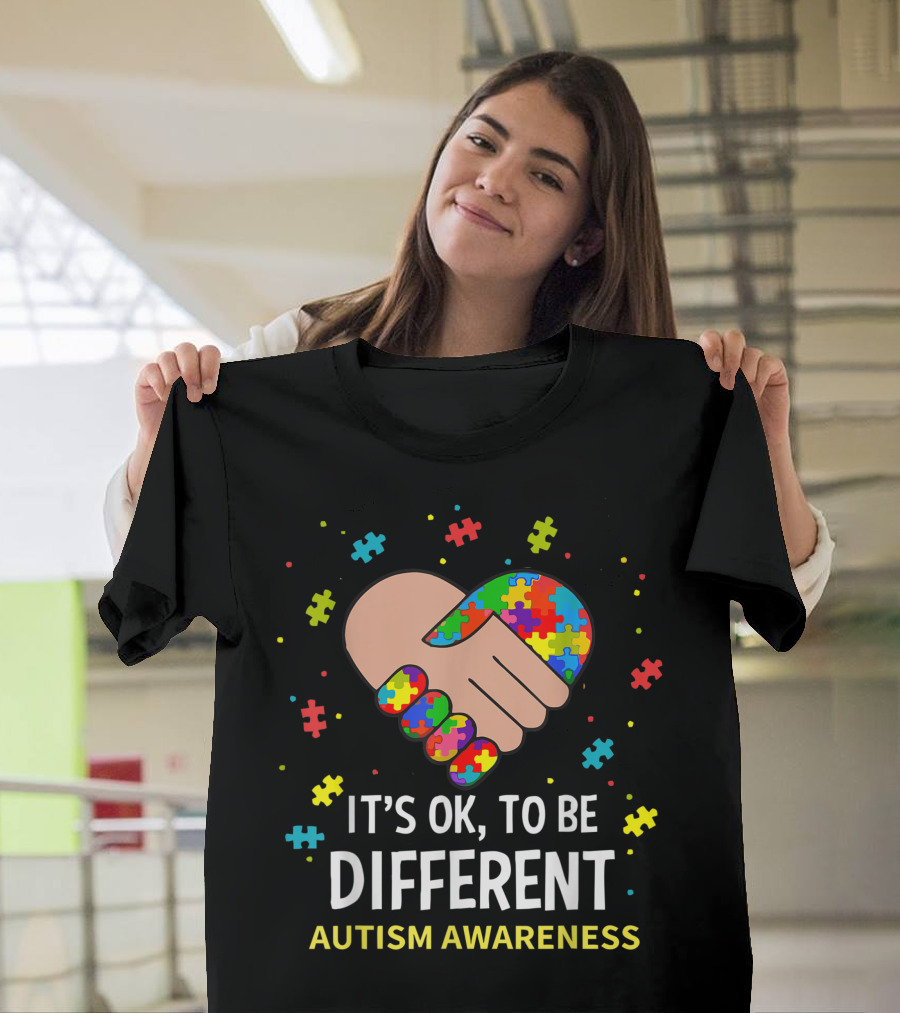 It's OK to Be Different Autism Awareness Puzzle Heart Support T-Shirt