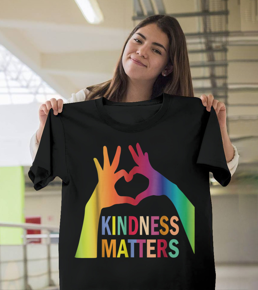 Kindness Matters Colorful Hand Heart Shape Anti Bullying Autism Awareness T-Shirt