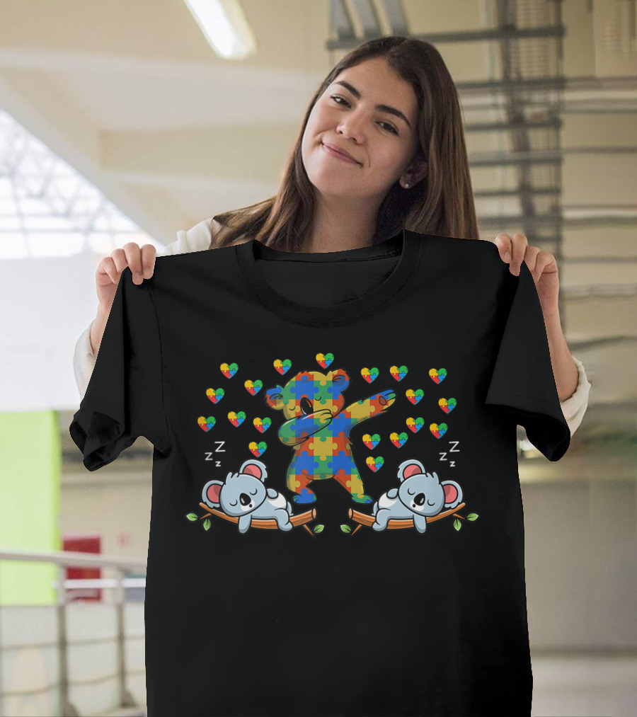 Koala Bear Autism Awareness Puzzle Dab Hearts Son Daughter T-Shirt