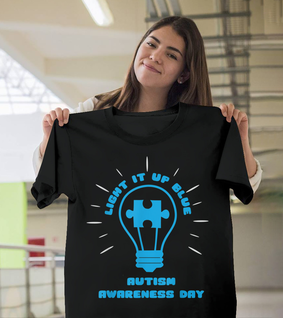 Light It Up Blue Autism Awareness Day Puzzle Piece Lightbulb T-Shirt