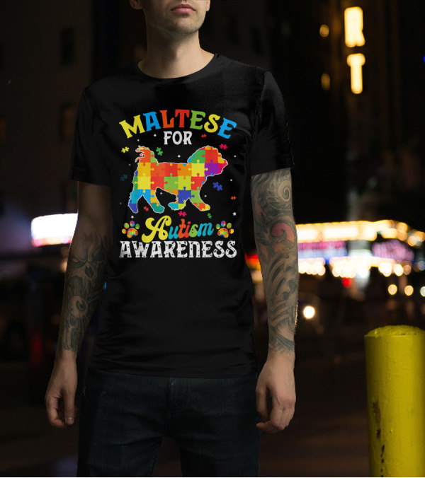 Maltese For Autism Awareness Dad Dog Puzzle T-Shirt