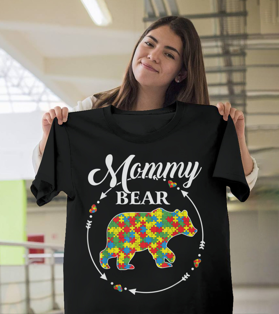 Mommy Bear Autism Awareness Support Autistic Puzzle T-Shirt