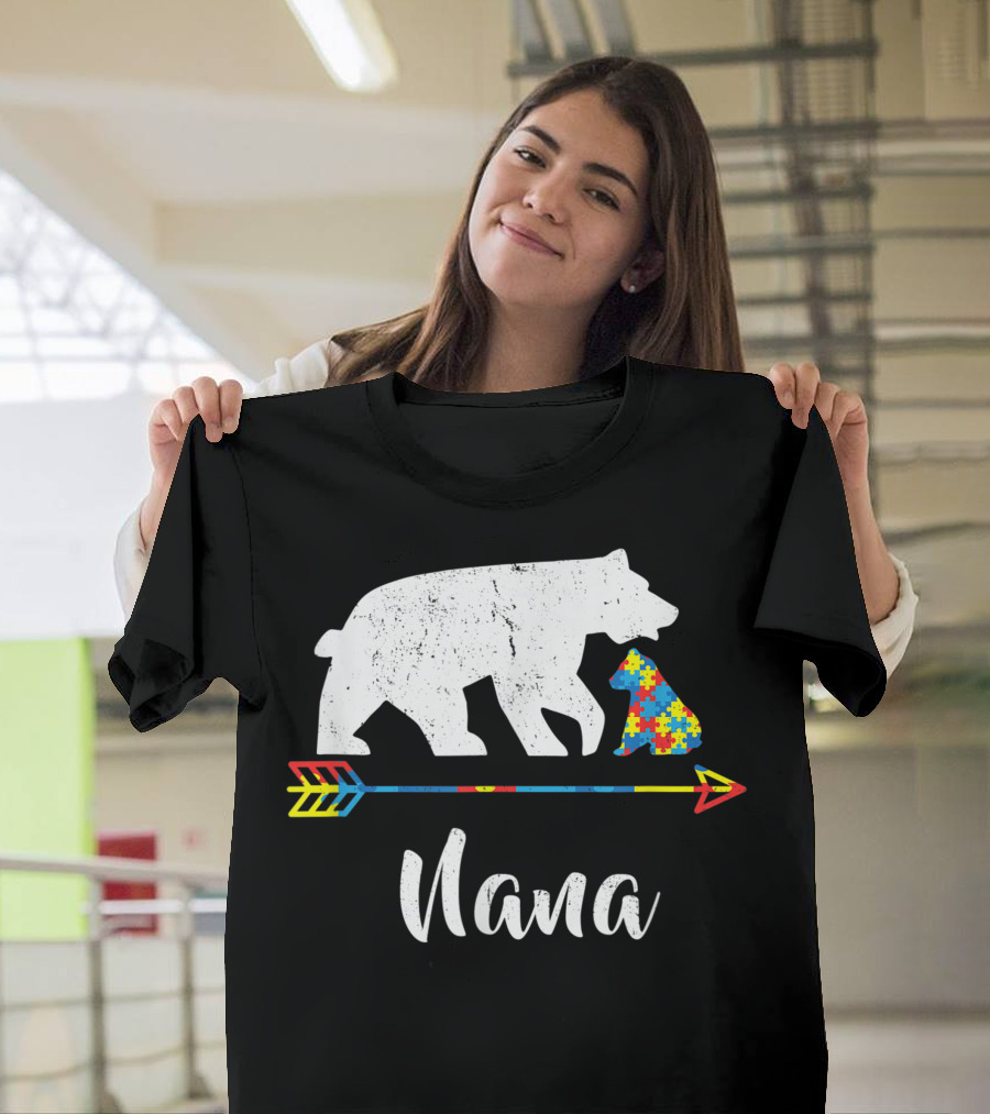 Nana Bear Proud Autism Awareness Puzzle Arrow T-Shirt