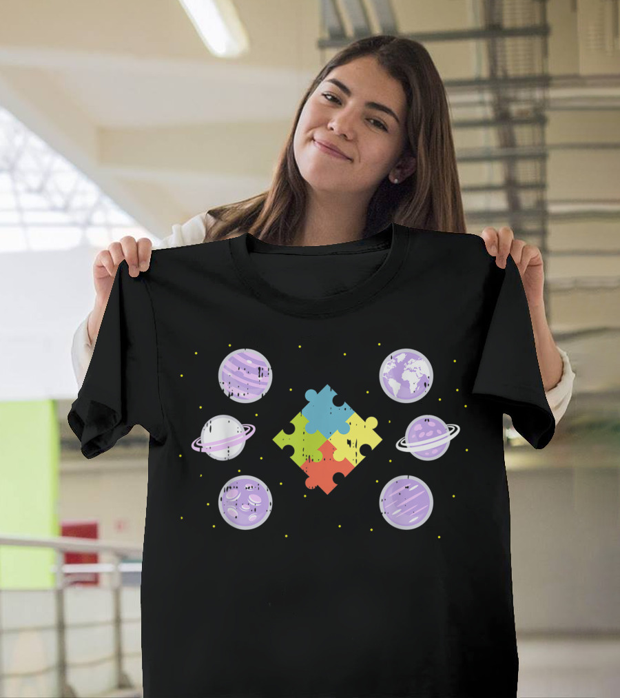 Planets Puzzle Autism Awareness for Autistic Community with Colorful Pieces T-Shirt