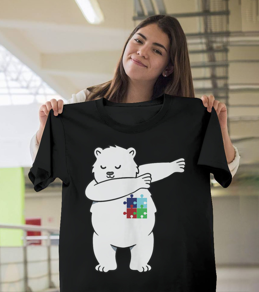 Polar Bear Dabbing Autism Awareness Puzzle Pieces T-Shirt