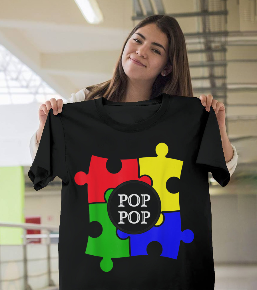 Pop Pop Autism Awareness Puzzle Piece Granddad Grandfather T-Shirt