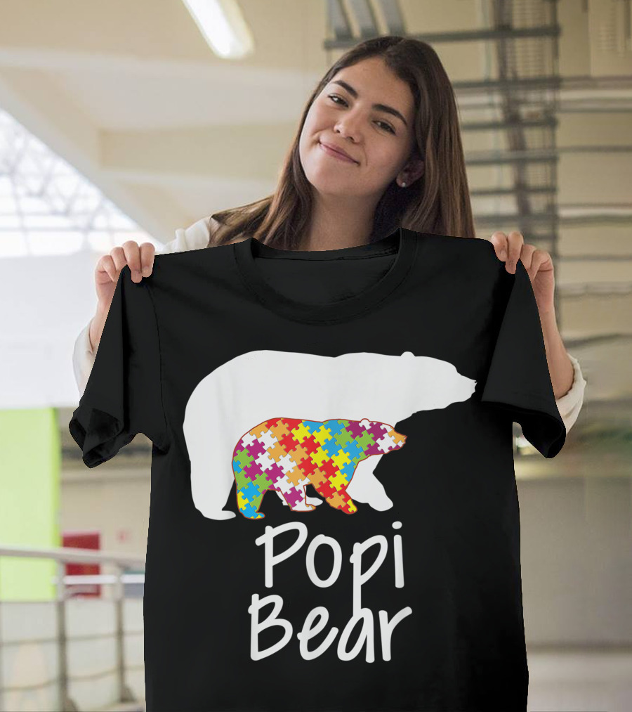 Popi Bear Autism Awareness Rainbow Puzzle Ribbon T-Shirt