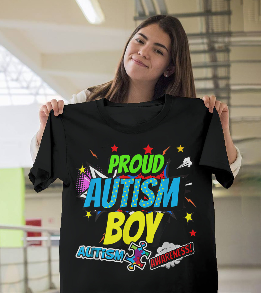 Proud Autism Boy Autistic Puzzle Awareness T-Shirt