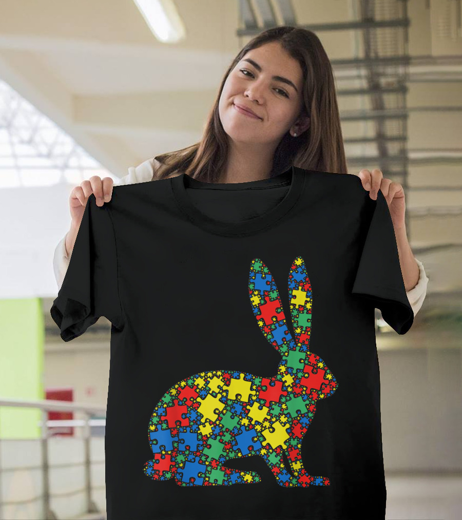 Rabbit Autism Puzzle Pattern Men Kids Autism Awareness T-Shirt