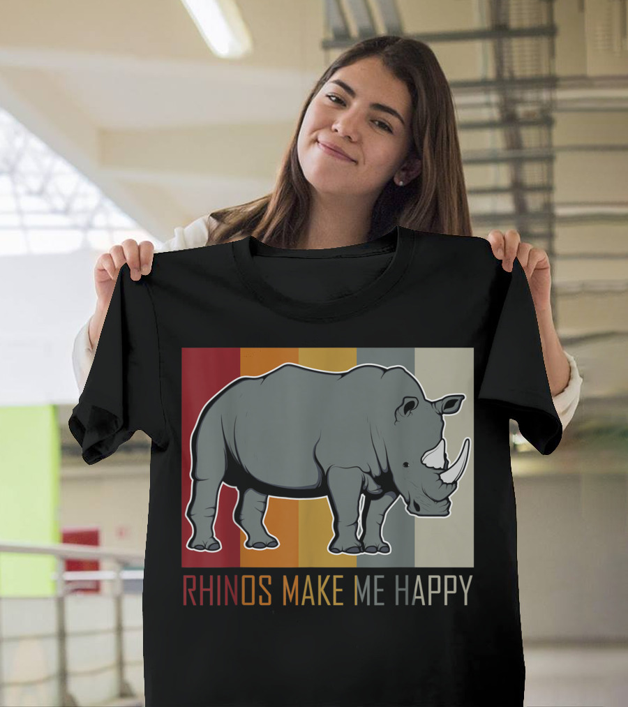 Rhinos Make Me Happy Retro Rhino Colors T-Shirt