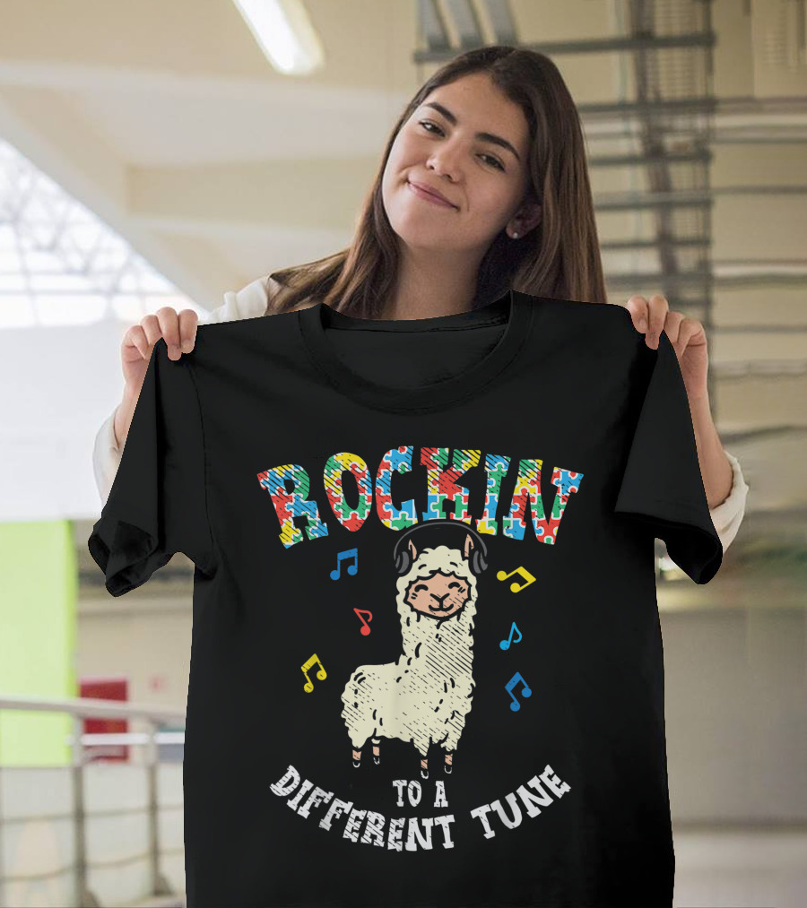 Rockin to a Different Tune Llama Dance Autism Kids Boy Girl T-Shirt