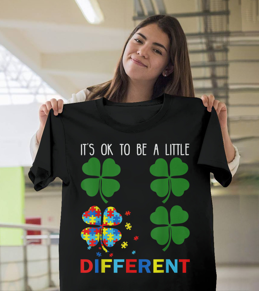 It's OK to Be a Little Different St Patrick's Day Puzzle Shamrock Autism Awareness T-Shirt