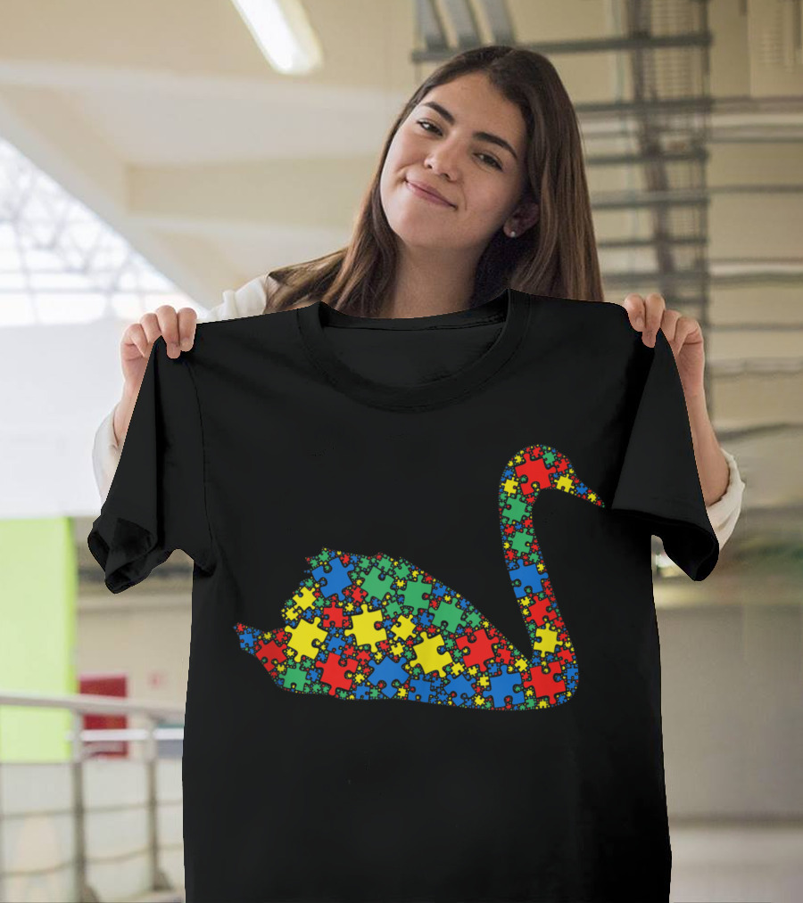 Swan Autism Puzzle Pattern Men Kids Autism Awareness T-Shirt