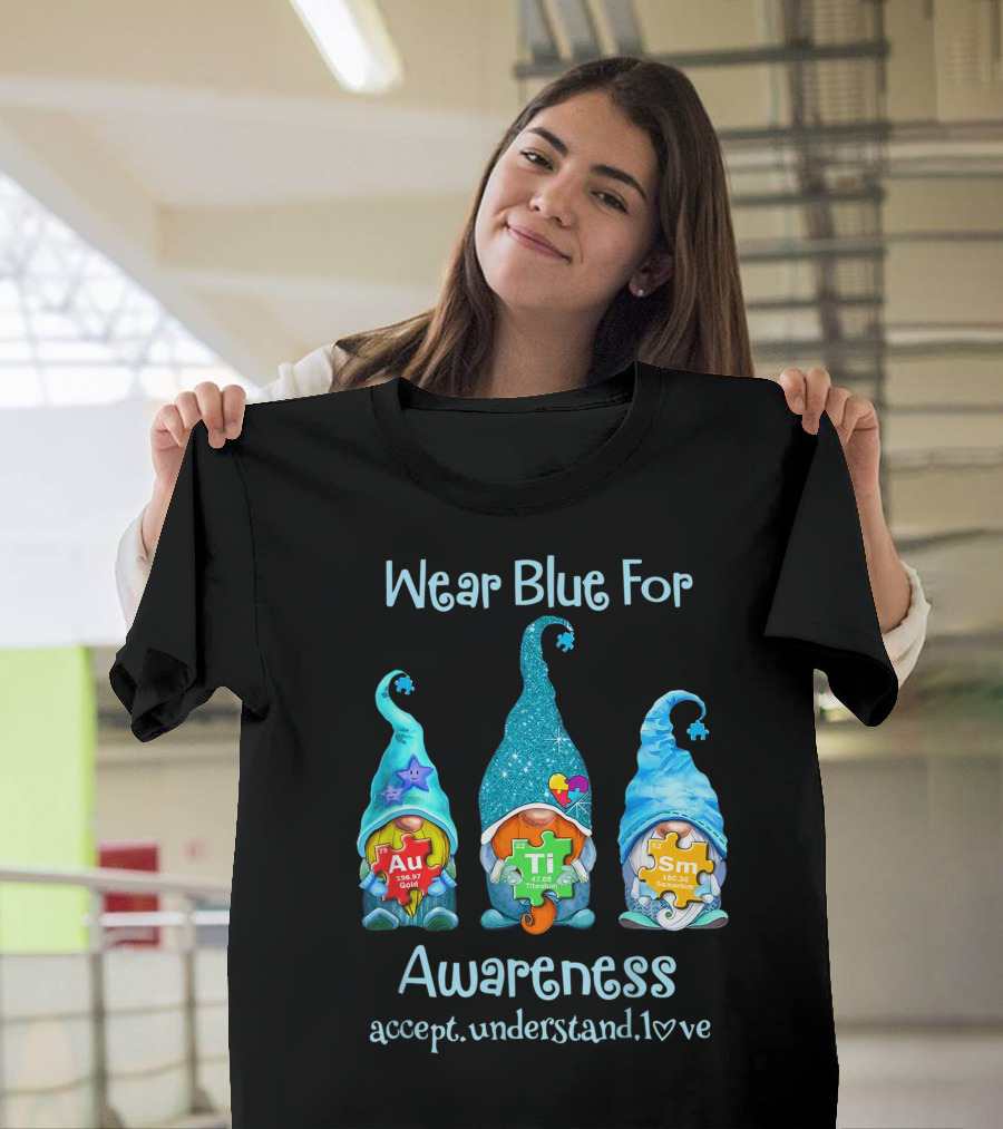 Wear Blue for Awareness Accept Understand Love Three Gnomes Autism Puzzle T-Shirt